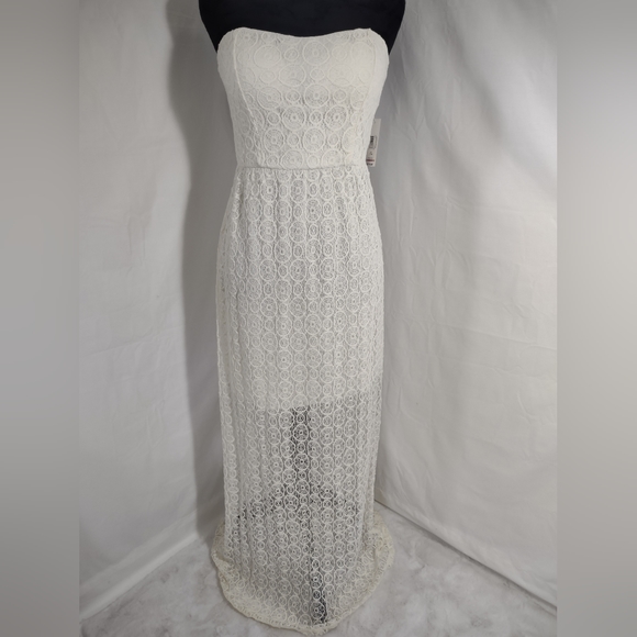 NO BOUNDARIES NWT Juniors (M) Ivory Strapless Floor Length Lace Dress - Picture 1 of 9